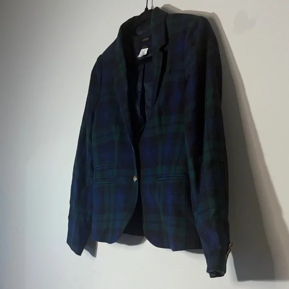 J. Crew Women's Tartan Blazer - Navy and Forest Green - Picture 4 of 12